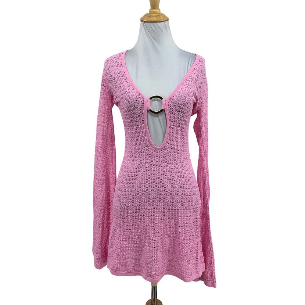 Monday Dress Womens S Small Carnation Montego Crochet Mini Broiderie Overlay